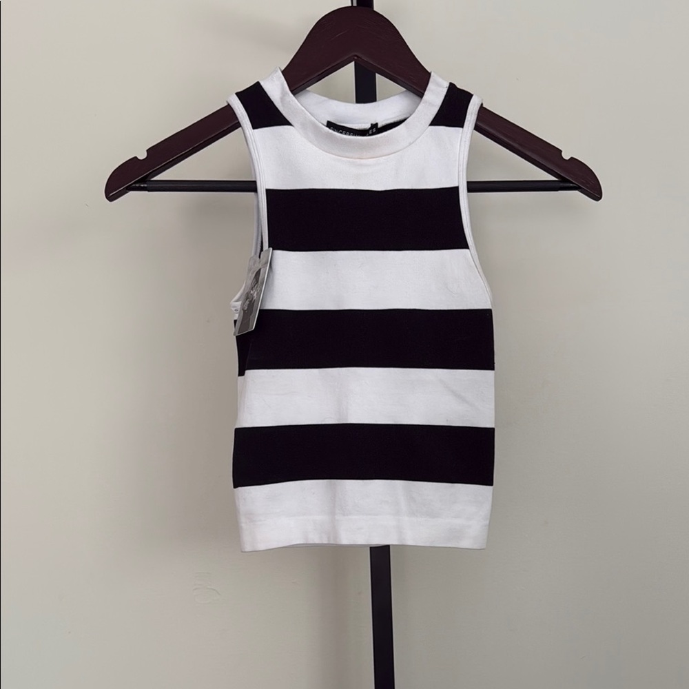 Black and White Striped Sleeveless Top